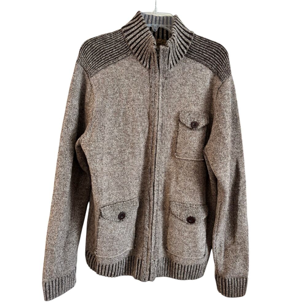 BLUE PRONTO UOMO 100% Wool Sweater Mens XL full zip Sweater Cardigan Brown